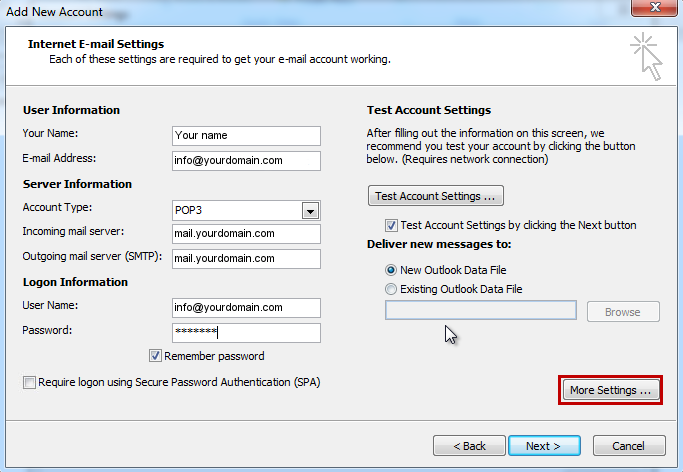 Outlook 2010 Email Setup step 5